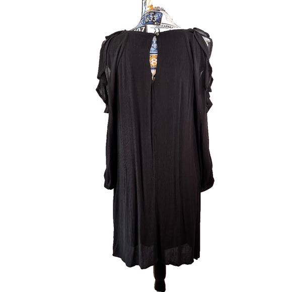 Old Navy Black Midi Dress Cold Shoulder Long Sleeve Size S Boho - Picture 2 of 8